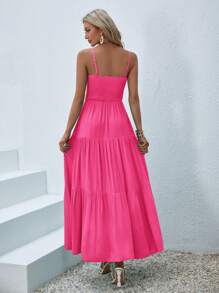 SHEIN VCAY 素色胸部褶皺荷葉邊吊帶洋裝