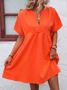 Breezaya Solid Batwing Sleeve Smock Dress - Orange - View 4