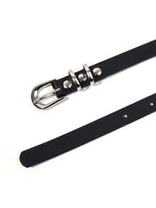 1pc Women Simple & Versatile Ladies Skinny Waist Belt With Metal Buckle For Dress Decoration, Black Summer, School