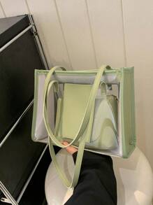 Bolsa cuadrada transparente medio con bolsa interior - Verde - Ver 1