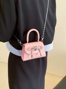 Túi vuông tối giản Mini Flap Bow Trang trí Valentine - Màu Hồng baby - Xem 3