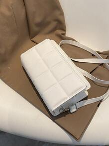 簡約時尚小方包,備有蓋型時尚都市肩背斜挎包,多用途格子包 - 白色 - 查看 2