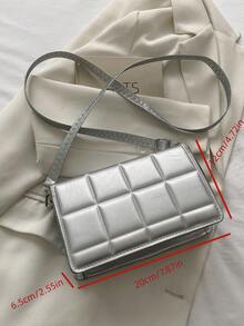 簡潔時尚的小方包,時尚都市肩背袋,帶翻蓋的斜挎包,極簡格子手提袋 - 銀色 - 查看 5