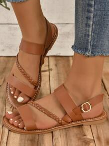 優雅露跟涼鞋適用於女士編織細節平底涼鞋