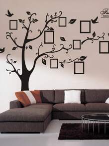 4pcs/Set Tree & Bird Pattern Wall Sticker, Black Plastic Photo Display Frame Wall Art Decal, For Home Decor,Stickers,Wall Decal, Vinyl Decal For Home Decorations,Spring Decoration Items Refresh Your Home,Rama Decoration Stickers Gifts Birthday Graduation