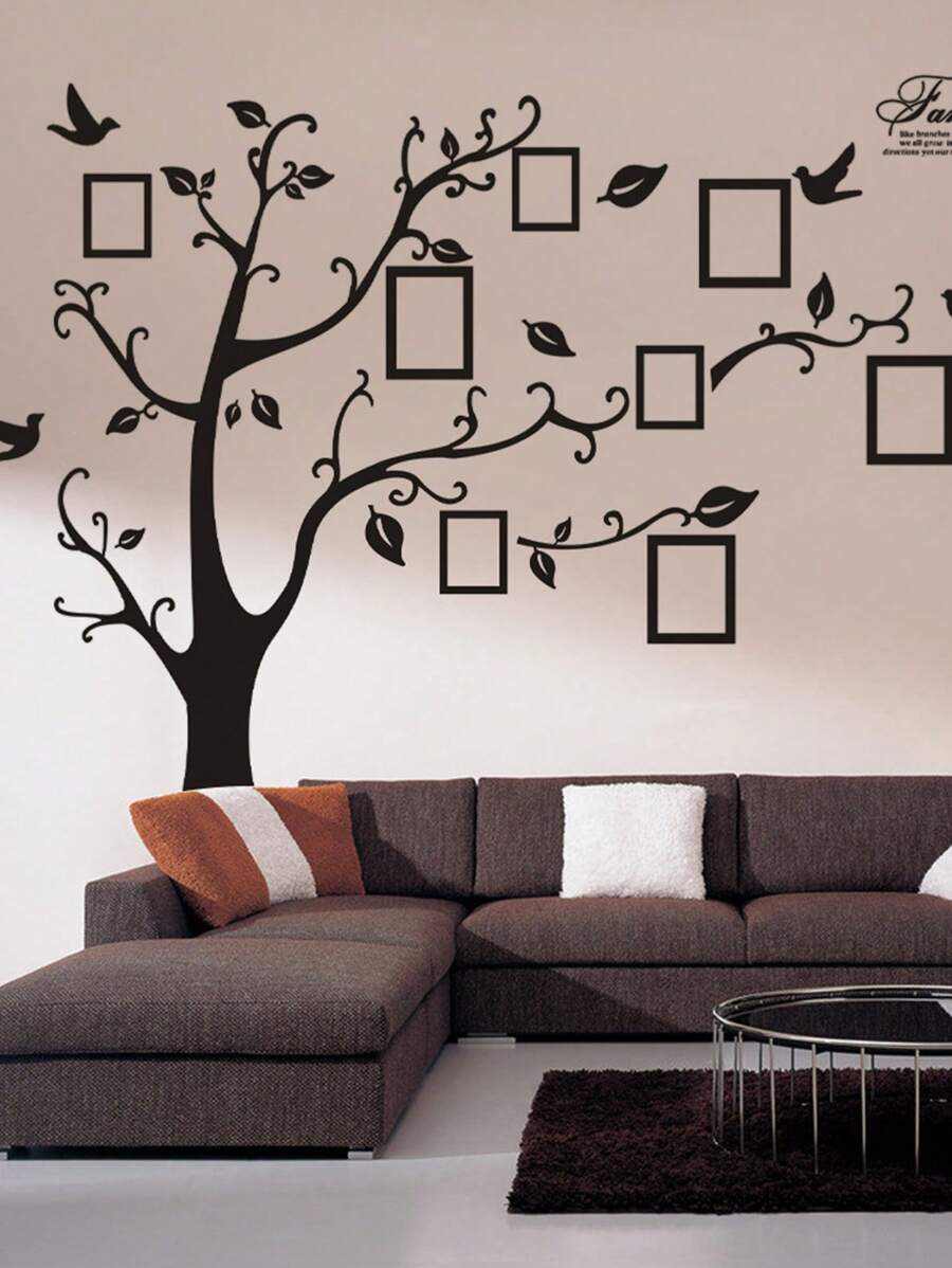 4pcs/Set Tree & Bird Pattern Wall Sticker, Black Plastic Photo Display Frame Wall Art Decal, For Home Decor,Stickers,Wall Decal, Vinyl Decal For Home Decorations,Spring Decoration Items Refresh Your Home,Rama Decoration Stickers Gifts Birthday Graduation