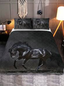 3 piezas con patrón de caballo guateado Colcha 1 pieza Edredón con 2 piezas Almohada Relleno de cojín moderno de tela para - Multicolor - Ver 3