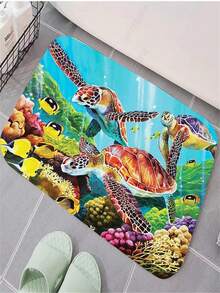 con patrón de tortuga de mar moderno poliéster piso para casa - Multicolor - Ver 1