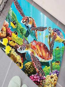 con patrón de tortuga de mar moderno poliéster piso para casa - Multicolor - Ver 3