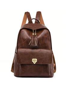 防水、輕便、便攜中號功能背包流蘇裝飾復古棕色適合女士、新手和白領 - 棕色 - 查看 2