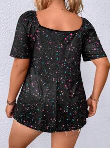 SHEIN Clasi Plus Geo Print Knot Front Tee - Black - View 2