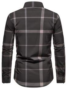 Calvornis Men Plaid Print Graphic Colorful Formal Long Sleeve Shirt For Boyfriend Gift - Black - View 2