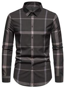 Calvornis Men Plaid Print Graphic Colorful Formal Long Sleeve Shirt For Boyfriend Gift - Black - View 4