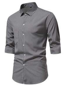 Manfinity Homme Men Gingham Print Button Up Shirt - Black and White - View 3
