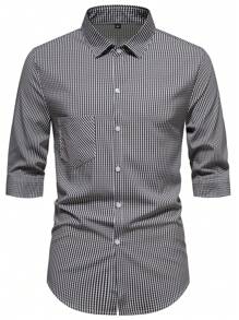Manfinity Homme Men Gingham Print Button Up Shirt - Black and White - View 4
