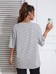 SHEIN EZwear Sun & Moon Print Drop Shoulder Tee - Grey - View 2