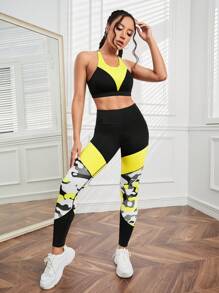Easithlete Bộ đồ thể thao Colorblock họa tiết Camo Bộ đồ tập luyện Bộ đồ tập luyện cho nữ Bộ đồ tập luyện cho nữ - Nhiều màu - Xem 3