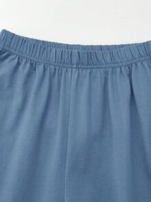 SHEIN Boys 100% Cotton Solid Drop Shoulder Tee & Shorts - Dusty Blue - View 3