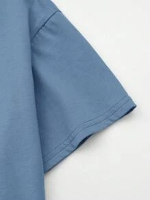 SHEIN Boys 100% Cotton Solid Drop Shoulder Tee & Shorts - Dusty Blue - View 4