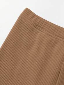 SHEIN Niñas Leggings tejido de canalé - Caqui - Ver 3