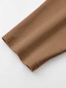 SHEIN Niñas Leggings tejido de canalé - Caqui - Ver 5