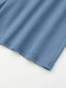 SHEIN Boys 100% Cotton Solid Drop Shoulder Tee & Shorts - Dusty Blue - View 6