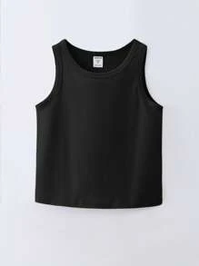 SHEIN Girls Solid Tank Top - Black - View 1