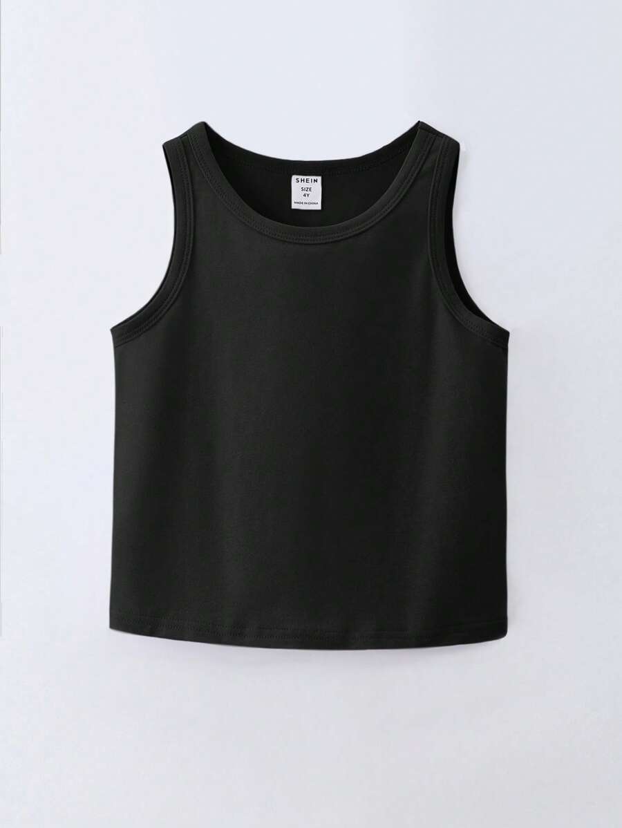 SHEIN Girls Solid Tank Top - Black - View 1