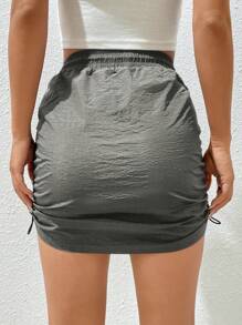 SHEIN EZwear Drawstring Side Ruched Skirt - Dark Grey - View 4