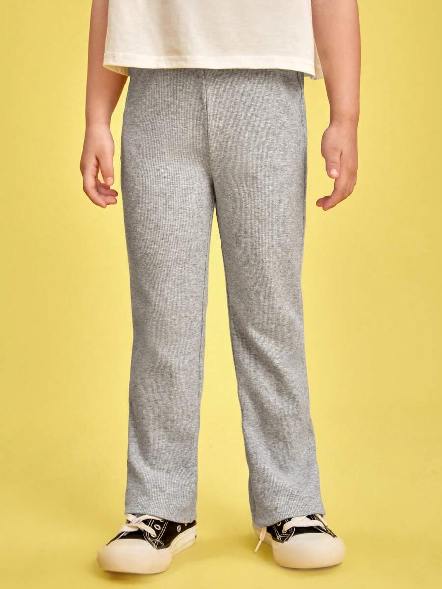 SHEIN Toddler Girls Solid Flare Leg Trousers - Grey - View 1