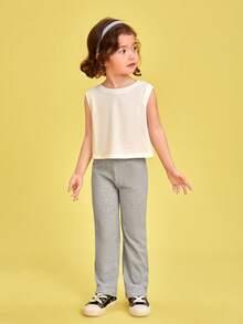 SHEIN Toddler Girls Solid Flare Leg Trousers - Grey - View 4