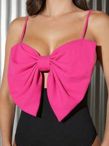 Hauture Big Bow Colorblock Cami Bodysuit - Hot Pink - View 4