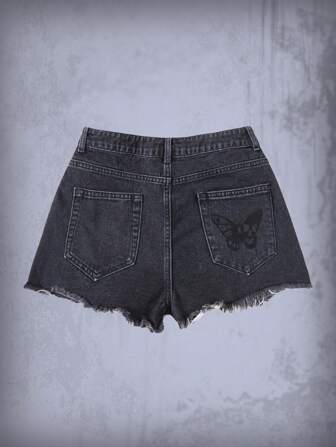 Goth Shorts in denim con orlo grezzo strappato
