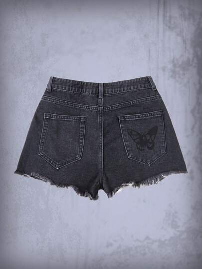 Goth Shorts in denim con orlo grezzo strappato