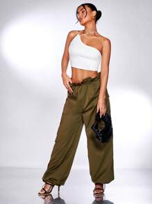 SHEIN BAE One Shoulder Solid Crop Top - White - View 5