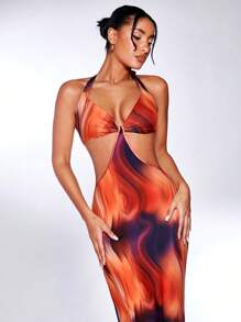 SHEIN BAE Tie Dye Knotted Backless Split Thigh Dress - Multicolor - View 7