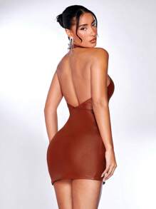 SHEIN BAE Asymmetrical Hem Open Back PU Leather Bodycon Dress