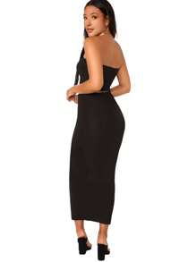 SHEIN BAE Solid Cropped Tube Top & Pencil Midi Skirt Set - Black - View 8
