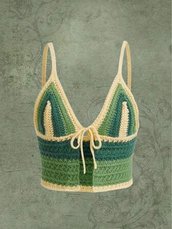 بلوزة محبوك كامي ألوان متباينة ربطة امامية