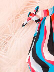 SHEIN 小女童條紋圖案掛脖上衣和附腰帶短褲 - 彩色 - 查看 4