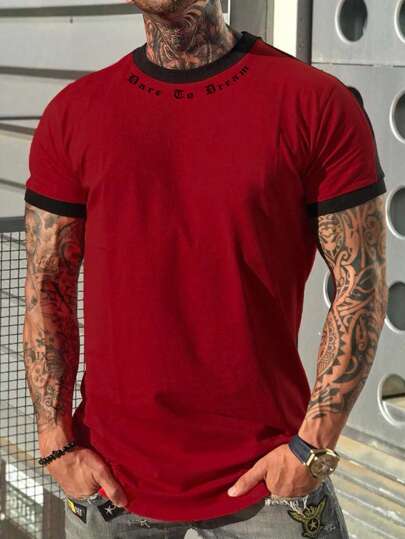 Herren T-shirts Fit Rundhals Kurzarm Slogan Tee lässig