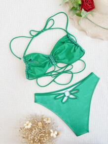 Bộ Bikini Nữ Buộc lại Xù màu trơn - màu xanh lá - Xem 4