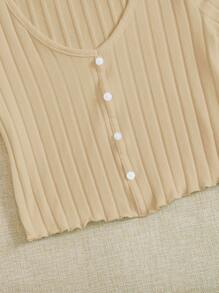 SHEIN EZwear Button Up Rib-knit Crop Top