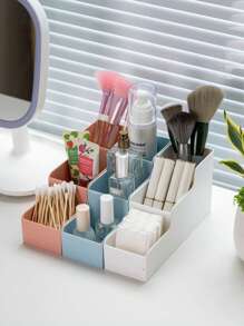 1pc Multifunctional 3 Grid Desktop Storage Box - Pink - View 2