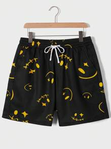 Manfinity Quần Short Nam Dây kéo Túi Hoạt hình Tất cả trên in Giải trí - màu đen - Xem 1