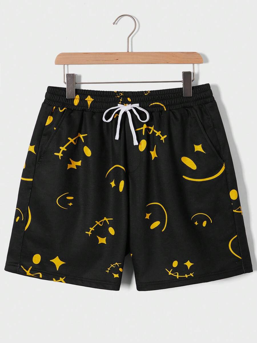 Manfinity Quần Short Nam Dây kéo Túi Hoạt hình Tất cả trên in Giải trí - màu đen - Xem 1