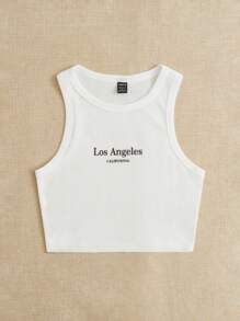 SHEIN EZwear Letter Graphic Crop Tank Top - White - View 3