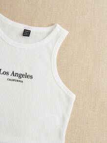 SHEIN EZwear Letter Graphic Crop Tank Top - White - View 5