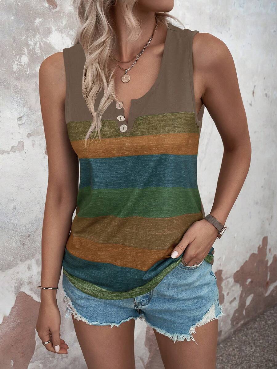 EMERY ROSE Top tank de color combinado con diseño de botón - Multicolor - Ver 1