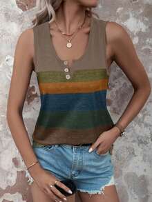 EMERY ROSE Top tank de color combinado con diseño de botón - Multicolor - Ver 5